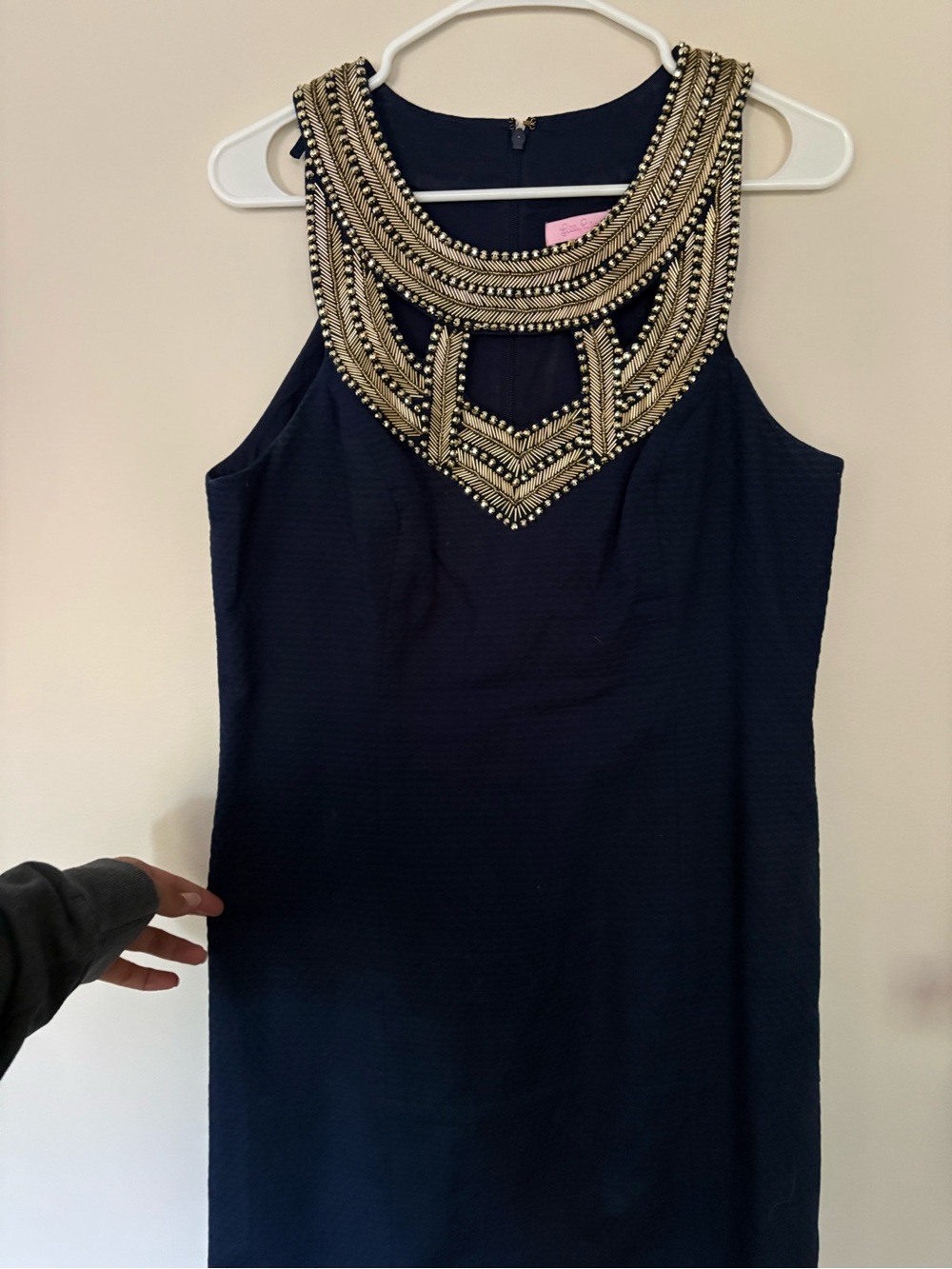 Lilly Pulitzer Navy Dress with Gold Beaded Neckline